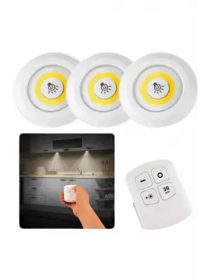 Dolap Işığı Mutfak Rafı Işığı Uzaktan Kumandalı 3 Lü Spot Led Lamba