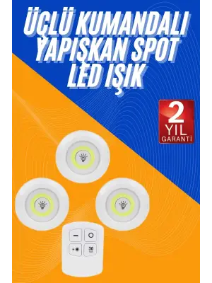 Dolap Işığı Mutfak Rafı Işığı Uzaktan Kumandalı 3 Lü Spot Led Lamba