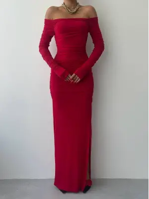 Omarı Drapeli Tasarım Elbise - gl00my