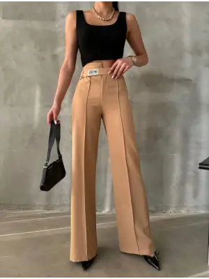 DREAMS ETİKETLİ PALAZZO PANTOLON - Bej