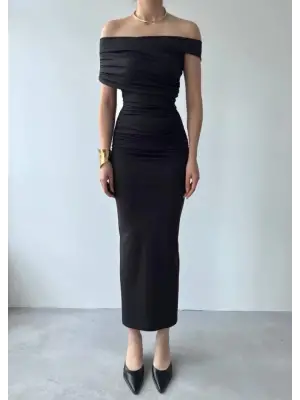 Omarı Straplez Midi Elbise