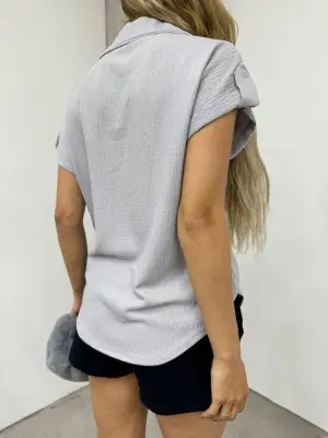 Duble Kol Tek Cepli Bürümcük Gömlek  -Gri