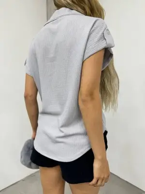 Omarı Modern Stilde Bürümcük Detaylı Gri Gömlek