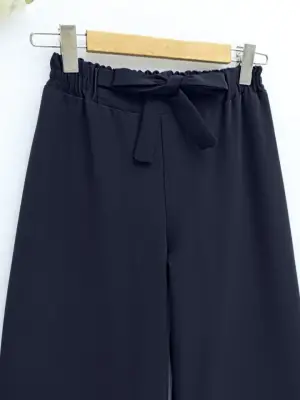 Duble Kumaş Beli Kuşaklı Bol Paça Pantolon -Laci