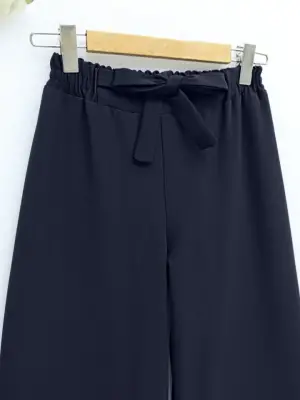 Duble Kumaş Beli Kuşaklı Bol Paça Pantolon -Laci