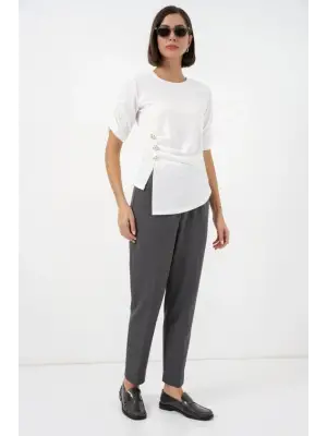 Düğme Detaylı Sandy Bluz 992 - Beyaz