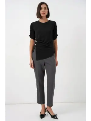 Düğme Detaylı Sandy Bluz 992 - Siyah