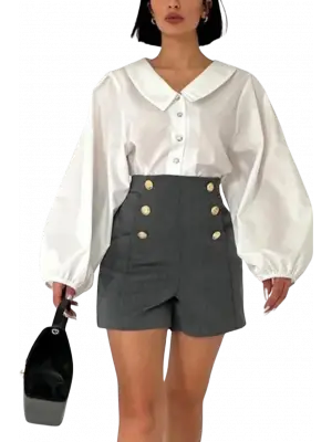 Düğme Detaylı Şık Midi Şort