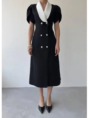 Omarı Düğme Detaylı Şık Elbise