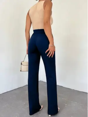 Düğmeli Likralı Pantolon  -Laci