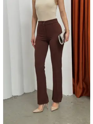 Düğmeli Palazzo pantolon kahve p170091