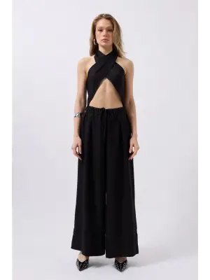 Düşük Bel Oversize Keten Pantolon