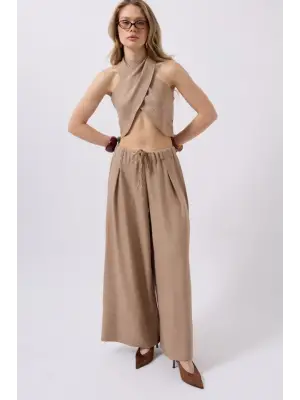 Düşük Bel Oversize Keten Pantolon