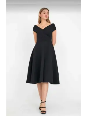 Midi Boy Pileli Krep Elbise