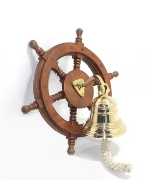 Duvara Asmalı Ahşap Dümenli Pirinç Çan