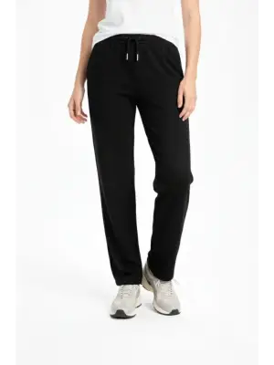 Düz Paça Beli Lastikli İpli Günlük Spor Eşofman Altı Rahat Fit - Siyah