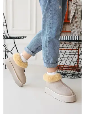 Bej Süet Bot Kadın Giyim