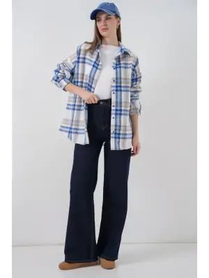 Ekose Desen Oversize Oduncu Gömlek 3854 A.Ekru