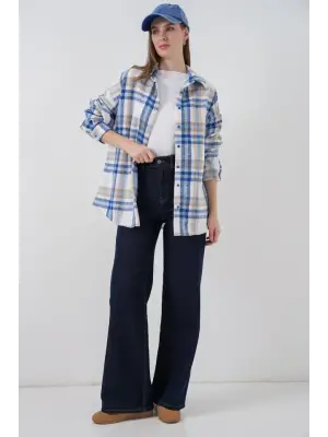 Ekose Desen Oversize Oduncu Gömlek 3854 A.Ekru