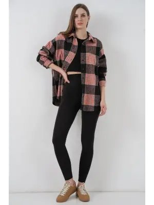 Ekose Desen Oversize Oduncu Gömlek 3854 A.Pudra