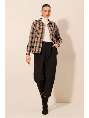 Ekose Desen Oversize Oduncu Gömlek 3854 - B. Kiremit