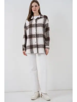 Ekose Desen Oversize Oduncu Gömlek 3854 Bisküvi