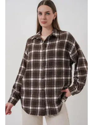 Ekose Desen Oversize Oduncu Gömlek 3854 C. Kahverengi