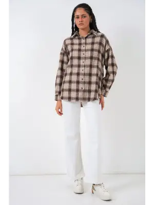Ekose Desen Oversize Oduncu Gömlek 3854 - E. Kahve