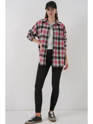 Ekose Desen Oversize Oduncu Gömlek 3854 Nar