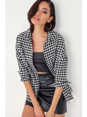 Ekose Desen Oversize Oduncu Gömlek 3854 - Siyah - Beyaz