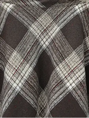 Ekose Desenli Yanı Fermuarlı  Kaşe Çan Etek    -Kahve