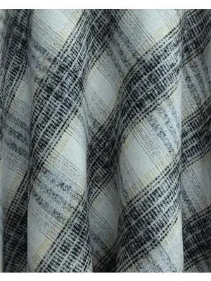 Ekose Desenli Yanı Fermuarlı  Kaşe Çan Etek   -Krem