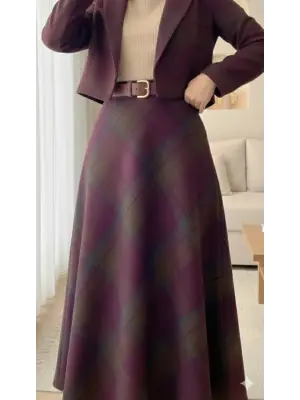 Çarpıcı Yanı Fermuarlı Kaşe Çan Etek