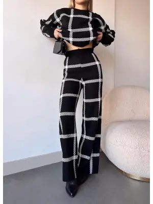 Ekoseli triko takım siyahbeyaz