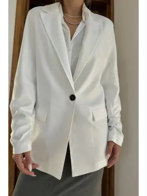 Omarı Ekru Atlas Ceket - Kol Ucu Büzgülü Moda