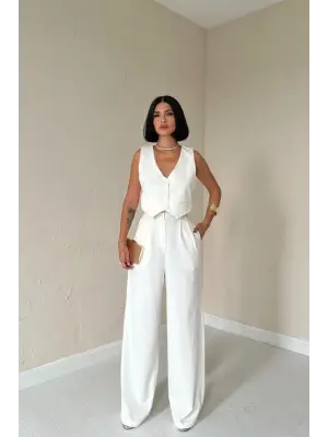 Ekru Klas Ceket Ve Yelek Ve Pantolon Takım