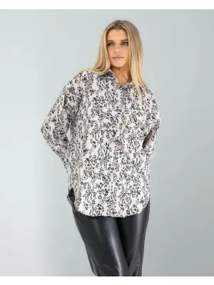 Ekru Leopar Desen Gömlek Kadın Giyim