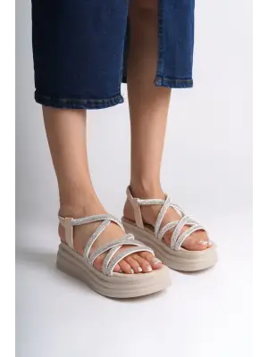 Trend Lastikli Taşlı Kadın Sandalet