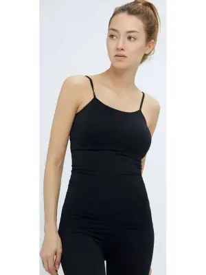 Siyah İp Askılı Uzun Atlet Kadın Giyim