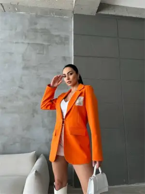 Omarı Çengelli İğne Detaylı Ceket - Turuncu