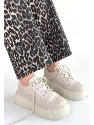 Emwa Bej Cilt Bağcıklı Spor Ayakkabı