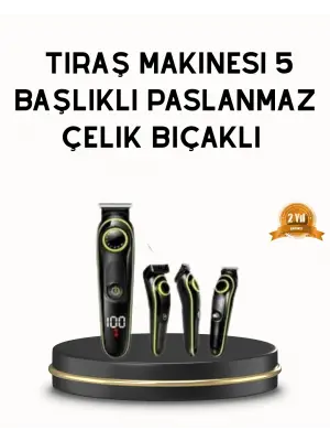 Erkek Bakım Seti 5’i 1 Arada Şarjlı Paslanmaz Çelik Başlıklı