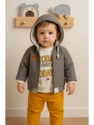 Erkek Bebek Today Baskılı Yağmurluk 3lü Takım