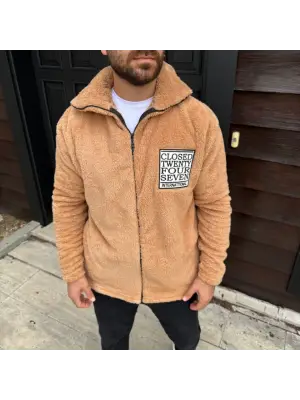Erkek Polar Fermuarlı Sweatshirt – Kapüşonsuz, Cepli, Yumuşak Dokulu, Oversize Rahat Kalıp, Kışlık Sıcak Tutan Fermuarlı Üst - Kahverengi