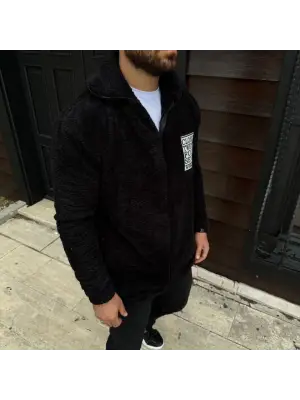 Erkek Polar Fermuarlı Sweatshirt – Kapüşonsuz, Cepli, Yumuşak Dokulu, Oversize Rahat Kalıp, Kışlık Sıcak Tutan Fermuarlı Üst - Siyah