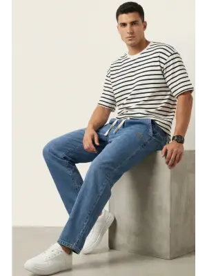 Modern Erkek Baggy Jean Pantolon - Lacivert