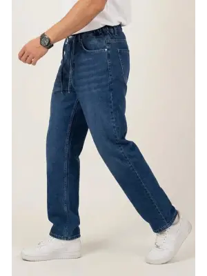 Modern Erkek Baggy Jean Pantolon - Lacivert