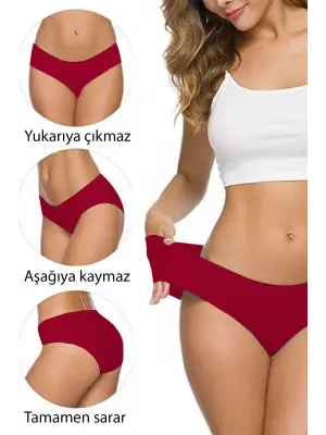 Omarı Kadın Dikişsiz Esnek İz Yapmayan Külot Bordo