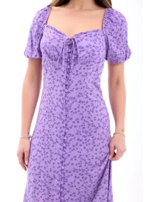 Omarı Çizgili Şifon Elbise