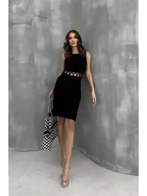 Omarı Şık Çıtçıt Detaylı Mini Elbise